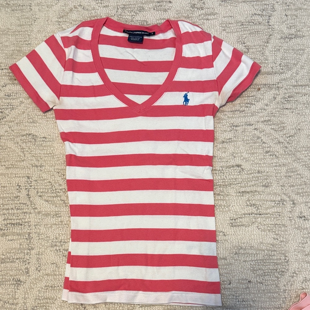 Ralph Lauren Sport Pink and White Striped Tee